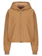 Fendi Leather Zip Up Hoodie Beige