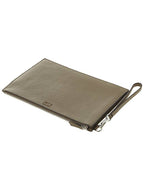 Fendi FF Logo Flat Leather Clutch Bag Beige
