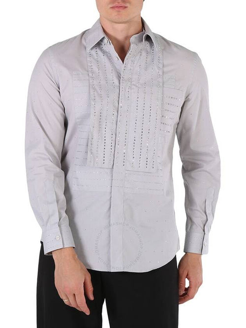Burberry Burberry Men's Light Pebble Grey Crystal Embroidered Formal Shirt, Brand Size 39 (Neck Size 15.5
