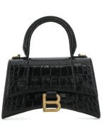 Balenciaga Hourglass Crocodile Embossed Leather XS Tote Bag Black