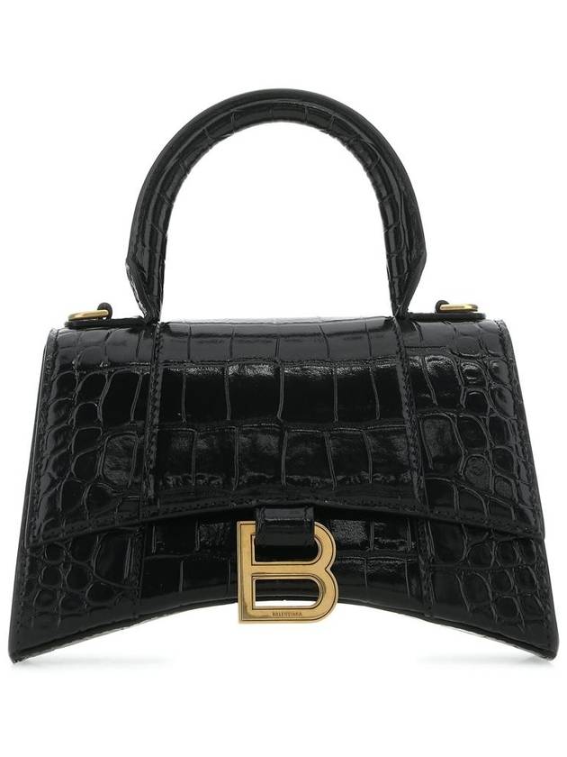 Balenciaga Hourglass Crocodile Embossed Leather XS Tote Bag Black