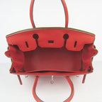 Hermes Birkin 30cm Togo Leather Handbags Red Silver