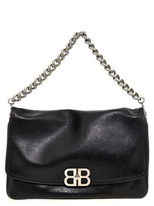 Balenciaga BB Logo Leather Shoulder Bag Black