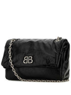 Balenciaga Monaco Medium Chain Leather Shoulder Bag Black