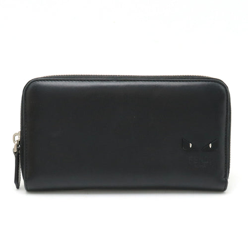 FENDI FENDI Monster Bugs Round Fassner Long Wallet Leather Black Black Silver Gold 7M0210
