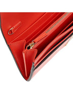 Fendi FF Continental Chain Leather Long Wallet Brown Red