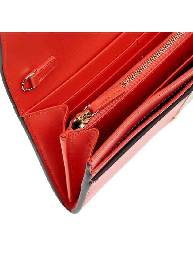 Fendi FF Continental Chain Leather Long Wallet Brown Red
