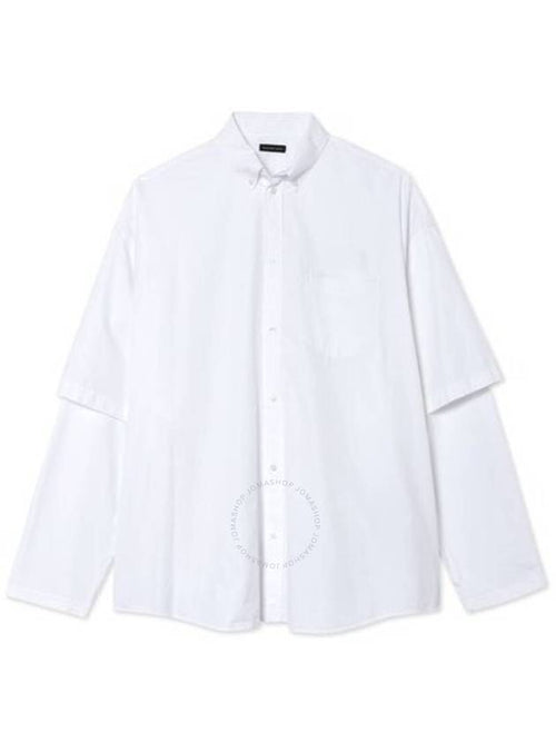 Balenciaga Balenciaga White Double Layer Sleeve Cotton Shirt, Brand Size 40 (Neck Size 15.8