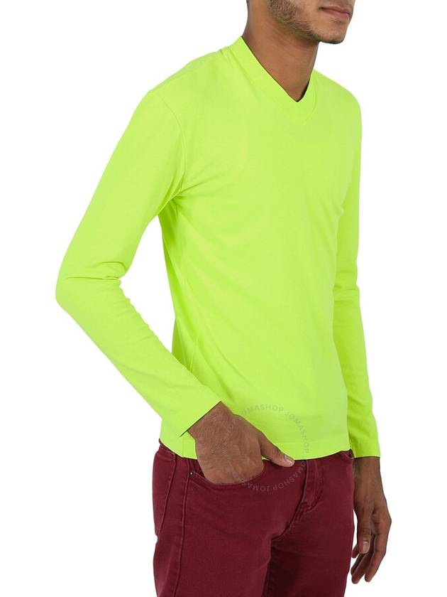 Balenciaga V-neck logo tab long-sleeved T-shirt neon green