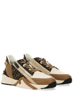 Fendi Flow FF Jacquard Leather Running Low Top Sneakers Brown