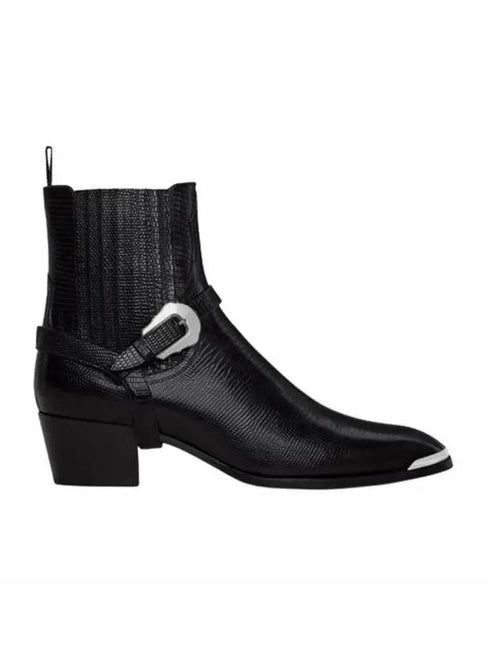 CELINE Harness Metal Toe Tejus Stamped Calfskin Western Chelsea Boots Black