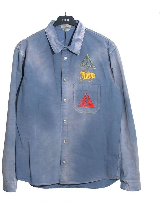 Astro Embroidered Patch Denim Long Sleeve Shirt Light Blue Dior