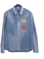 Astro Embroidered Patch Denim Long Sleeve Shirt Light Blue Dior