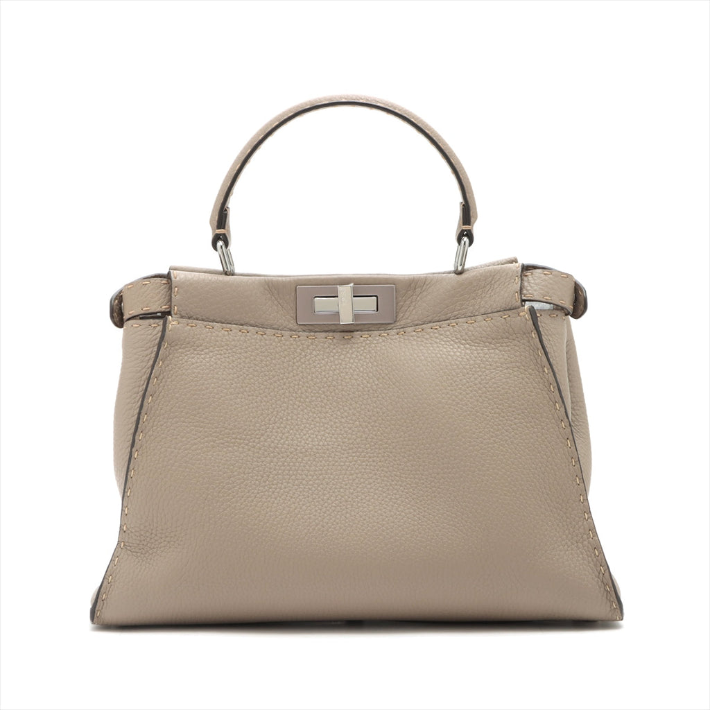 Fendi Peekaboo Regulator Selleria Leather 2WAY Handbag Grey 8BN290