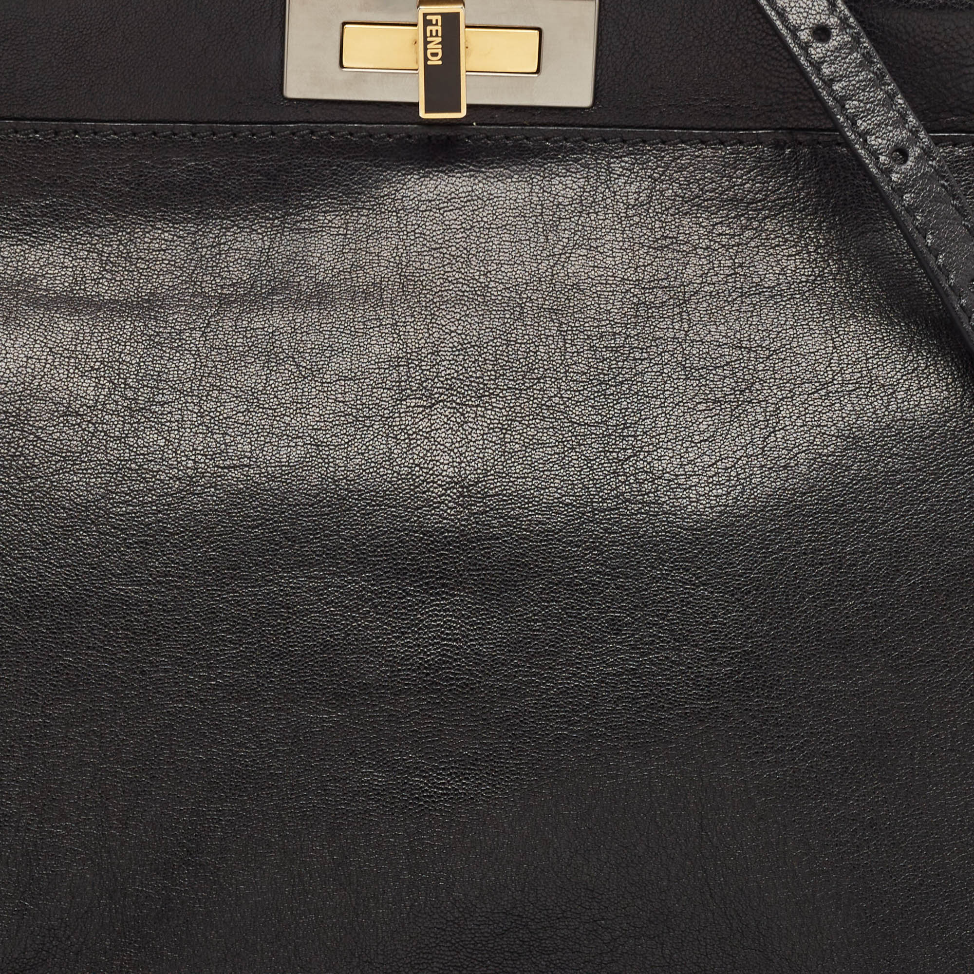 Fendi Black Leather Large Peekaboo Top Handle Bag