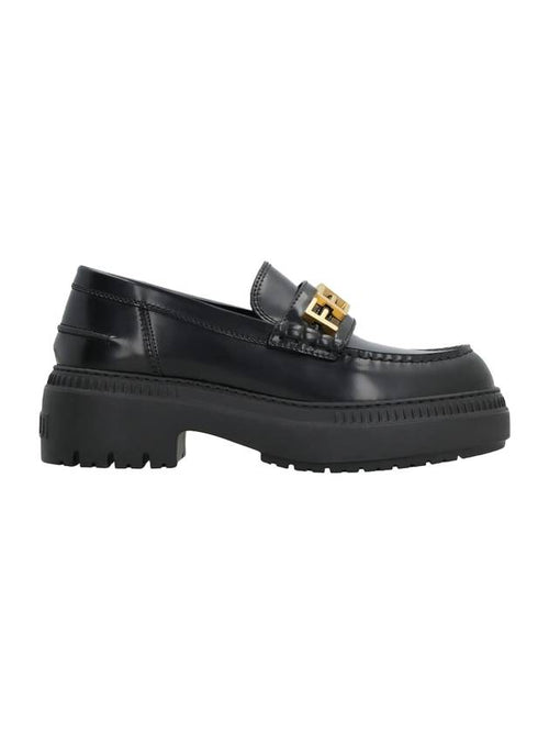 Fendi Graphy Logo Leather Loafers Black