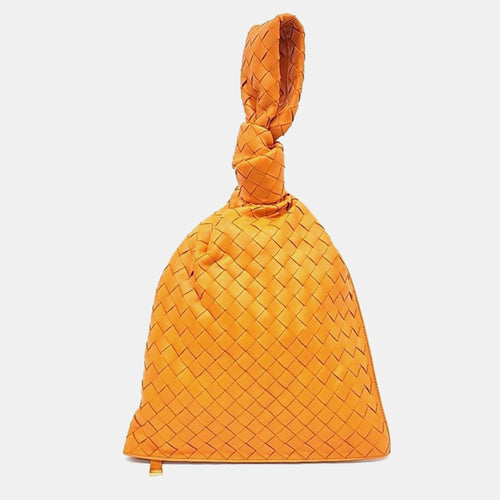 Bottega Veneta Orange Leather Twist Top Handle Bag
