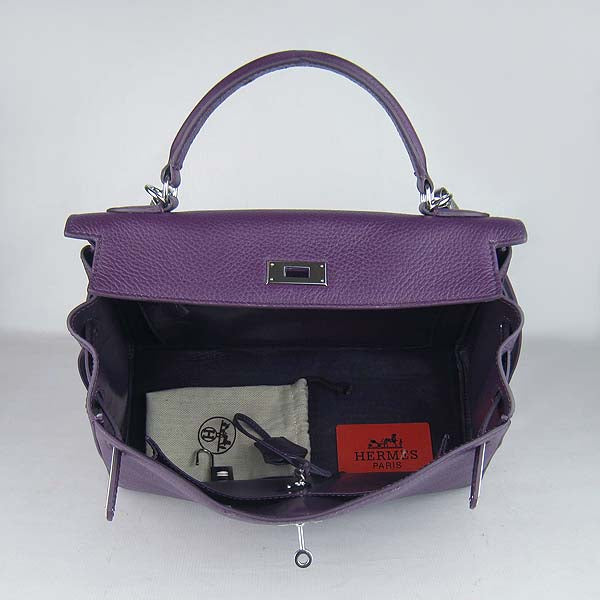 Hermes Kelly 32cm Togo Leather Handbag 6108 Purple Silve
