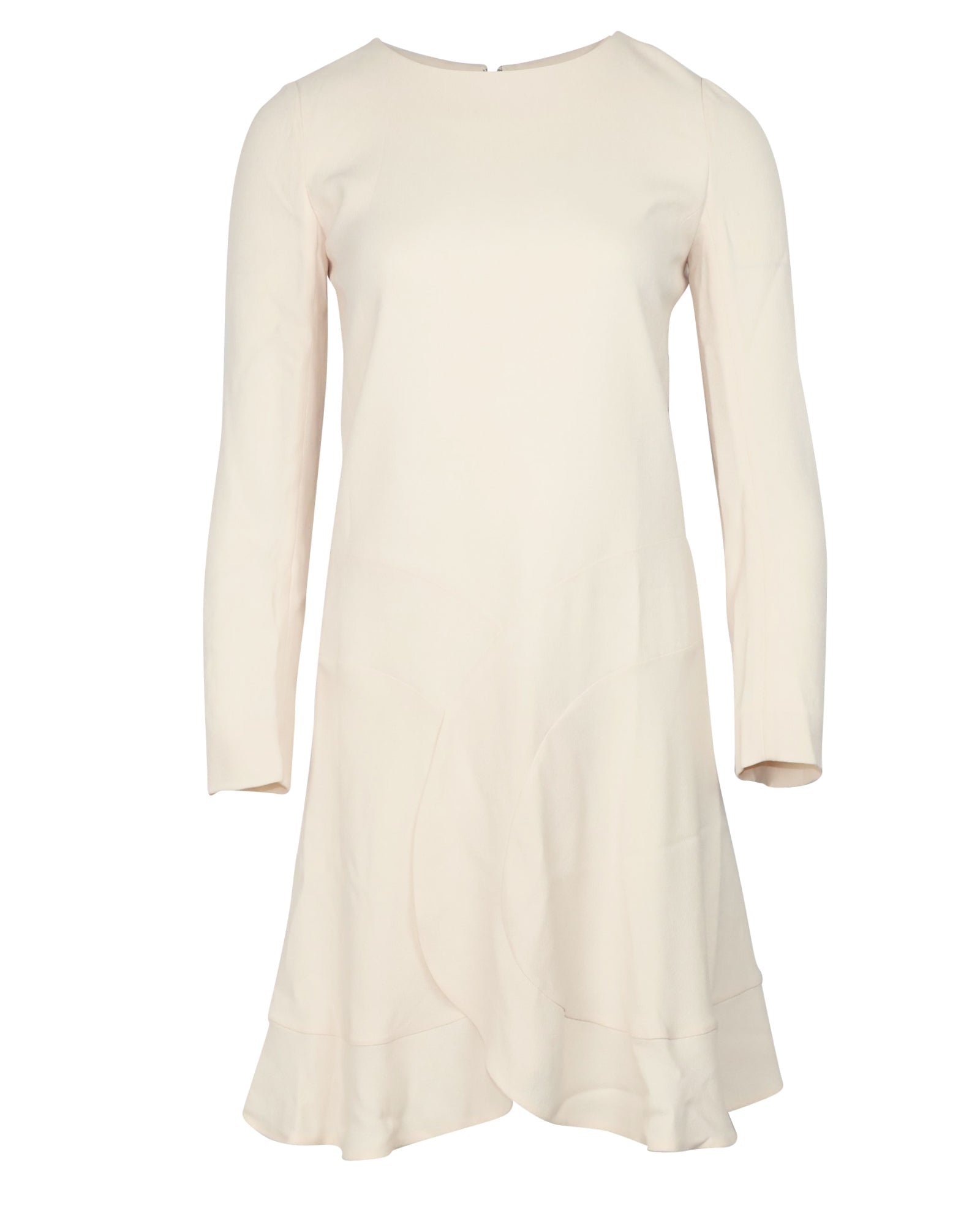 Chloe Long Sleeve Dress with Ruffle in Cream Crepe