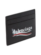 Balenciaga Logo Printing Leather Card Wallet Black