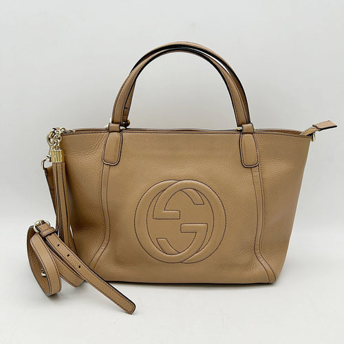 Gucci Beige Pebbled Leather Soho Working Tote LA10845