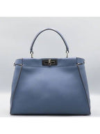 Fendi 8BN290 Blue leather PEEKABOO regular tote bag shoulder strap 2WAY