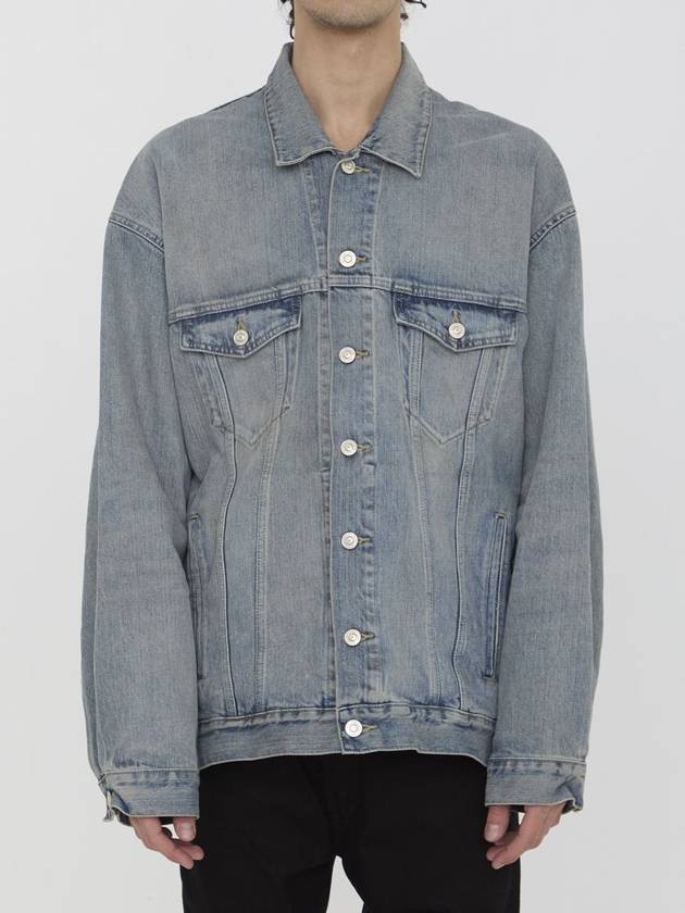 Balenciaga Logo Print Denim Jacket Blue