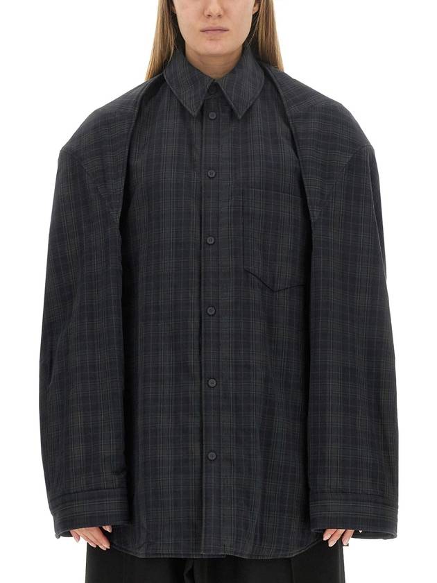 Balenciaga Checked Pattern Long Sleeve Shirt Grey