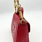 GUCCI Calfskin Matelasse Mini GG Marmont Top Handle Shoulder Bag Hibiscus Red LA24179