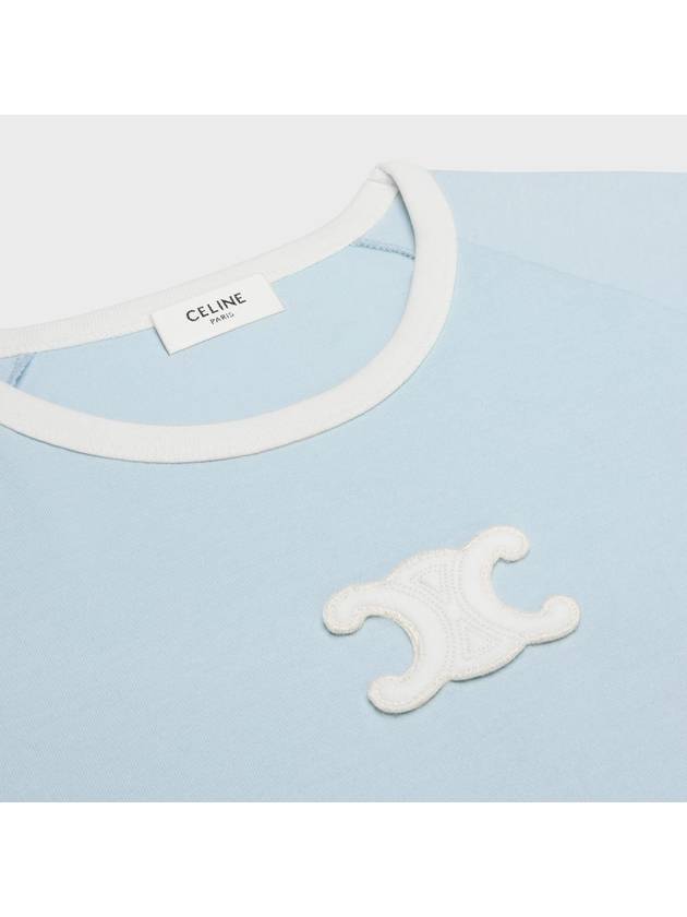 CELINE Triomphe Cotton Jersey Short Sleeve T-Shirt Pastel Blue