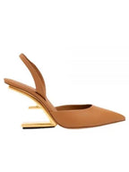 Fendi Women's First F Shape Metal Slingback Heels Brown