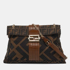 Fendi Zucca Canvas And Leather Maxi Baguette Flap Shoulder Bag
