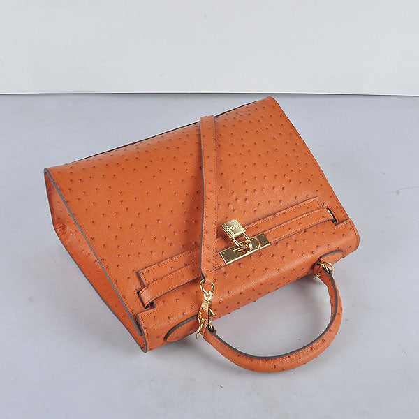 Hermes Kelly 32cm Ostrich Vein 6108 Orange Golden