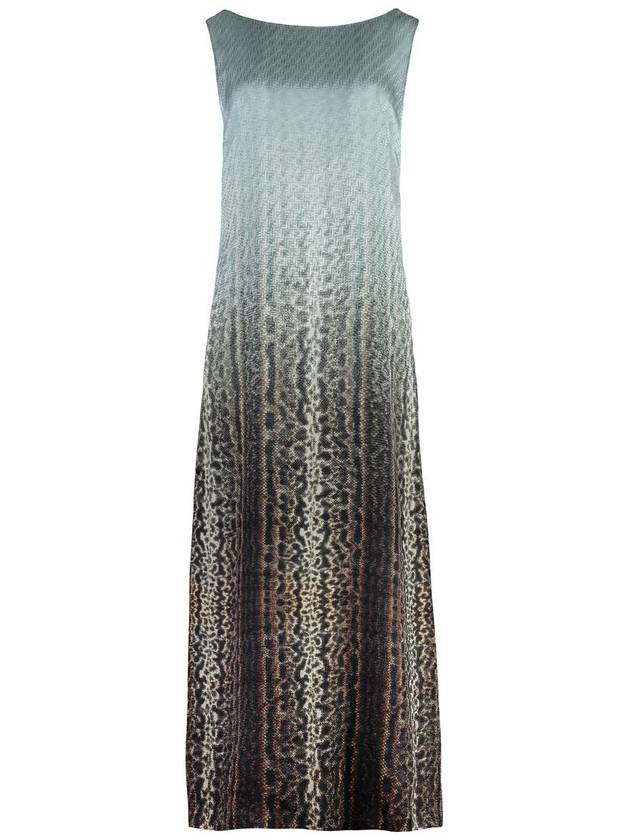 Fendi Animalier Silk Long Dress Light Blue