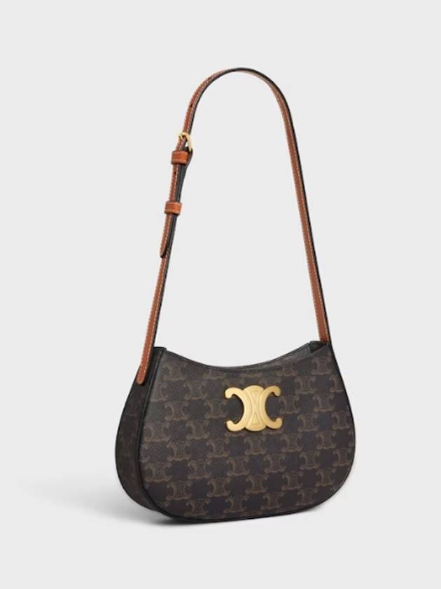 CELINE Tilly Triomphe Medium Canvas Calfskin Shoulder Bag Tan