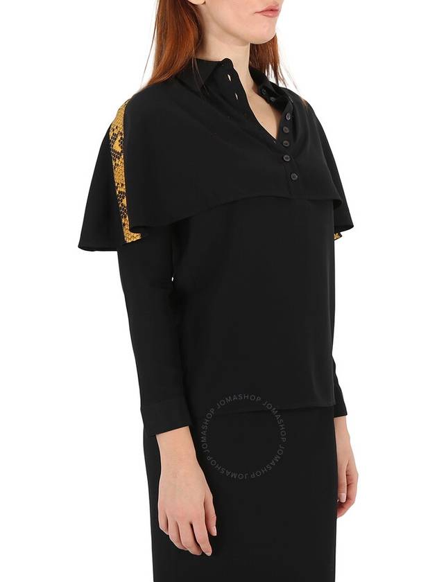 Burberry Burberry Black Cape-effect Silk Blouse With Snake Print Detail, Brand Size 34 (US Size 0)