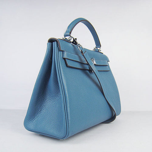 Hermes Kelly 32cm Togo Leather Handbag Blue/Silver