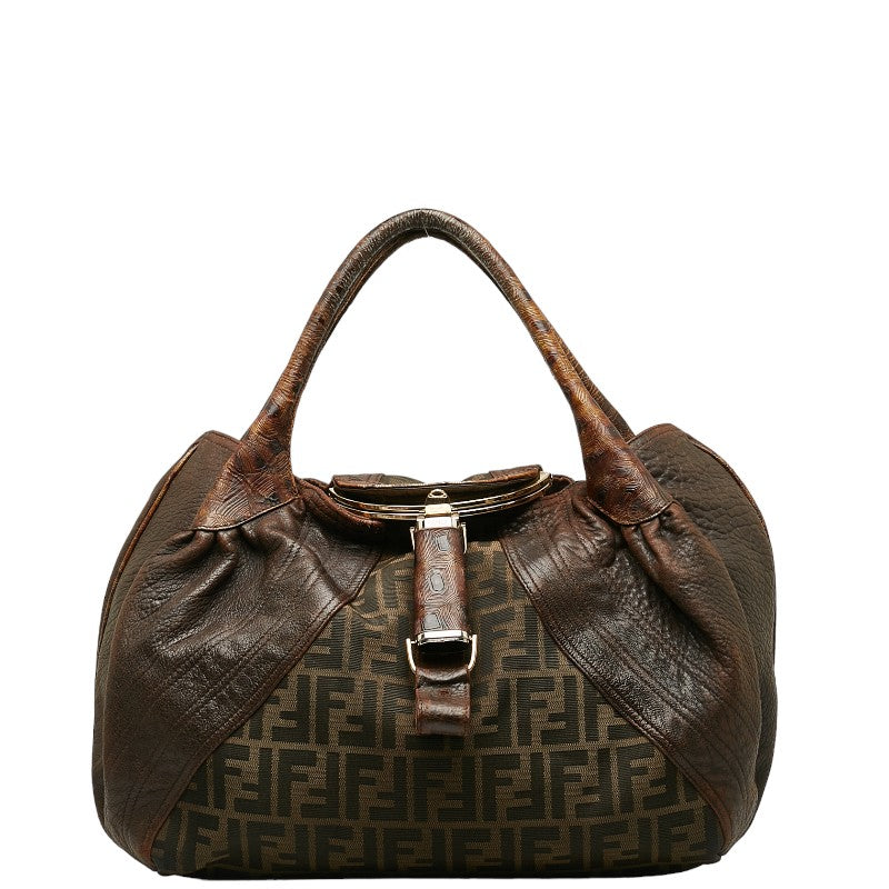 Fendi Zucca Handbag Crocodile 8BR511 Brown Canvas Leather