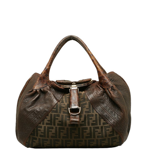 Fendi Zucca Handbag Crocodile 8BR511 Brown Canvas Leather