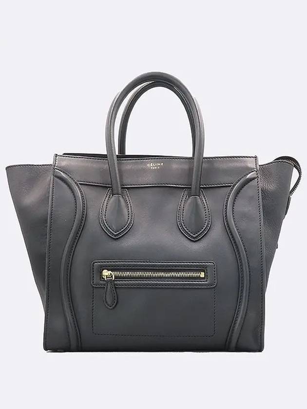 CELINE 165213 Black leather luggage silver printed tote bag