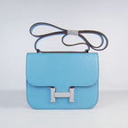 Hermes Constance Cowskin Leather Bag H017 light blue silver