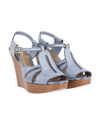 Chloe Peep Toe Platform Wedge Sandals in Light Blue Leather