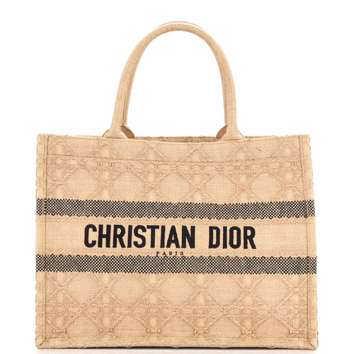 Dior Book Tote Cannage Embroidered Raffia Medium