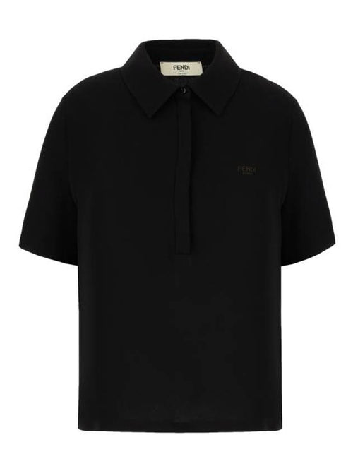 Fendi Cady Jersey Silk Polo Shirt Black