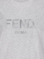 Fendi Lettering Embroidered Short Sleeve Cotton T-Shirt Grey
