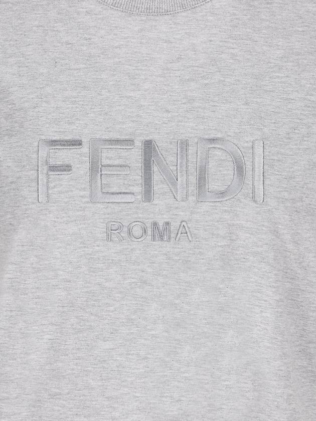 Fendi Lettering Embroidered Short Sleeve Cotton T-Shirt Grey