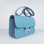 Hermes calf Leather Message Bag H020 light blue silver