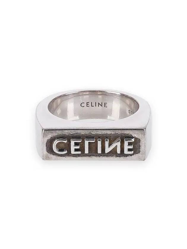 CELINE Stamped Logo Ring Silver