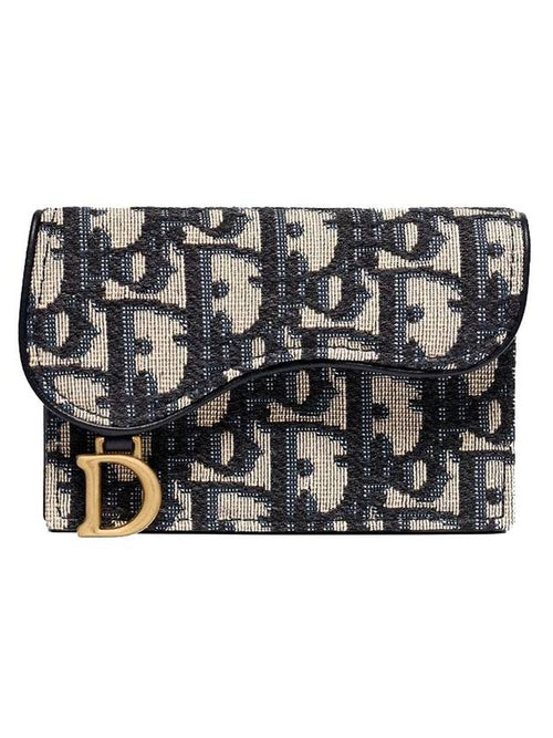 Saddle Flap Card Holder Blue  Oblique Jacquard Dior
