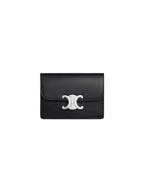 CELINE Triomphe Shiny Calfskin Flap Card Wallet Silver Black
